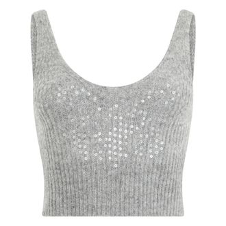 PESERICO Tops, Dames, Grijs, M, Pailletten, Cropped Gebreide Top