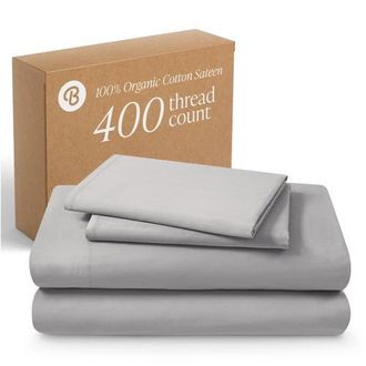 Bare Home 400 Thread Count Organic Cotton Sateen Sheet Set in Light Grey at Nordstrom, Size Twin X-Long