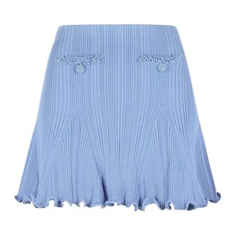 Self Portrait Short Skirts, female, Blue, Size: XS Pearl Trim Knit Mini Skirt