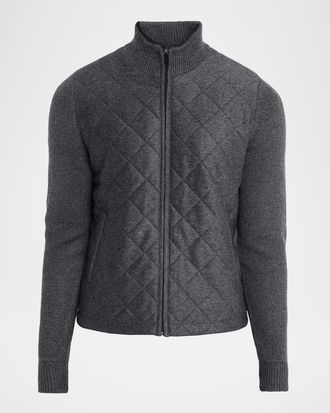 Neiman Marcus Mens Quilted Full-Zip Sweater