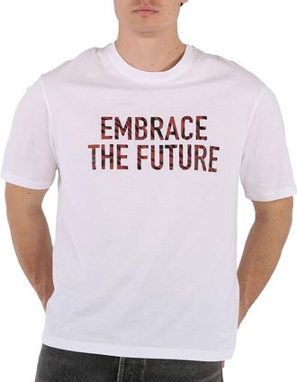 Roberto Cavalli Mens White Slogan-print Cotton T-shirt, Size Small