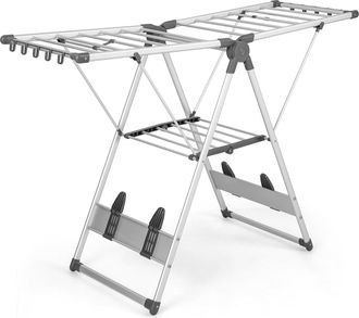 Costway Costway - Tendedero Plegable De Aluminio De 5 Niveles, Tendedero De 2 Capas Con Altura Ajustable, 21 Rieles De Secado, 10 Clips Laterales, 4 Soportes 