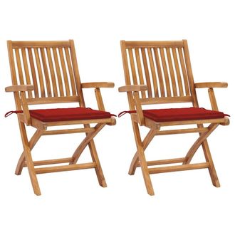 vidaXL Sillas De Jard&iacute;n 2 Unidades Con Cojines Rojo Madera De Teca Vidaxl