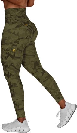 Generic Yoga Pants for Women Scrunch Butt Cargo Leggings High Waist Gym Leggings Tummy Control Workout Sports Legging Trousers Army Green