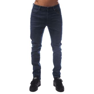 HUGO BOSS Heren Keith-1 Leren Patch Jeans (Marine)