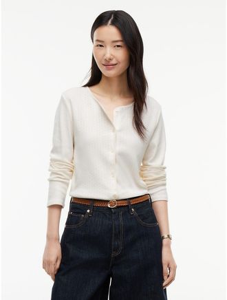 Tommy Hilfiger Womens Pointelle Cardigan T-Shirt - Ivory Silk - XXL