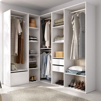 Dmora Armario Grande Atwood, Ropero Modular Para Dormitorio, 12 Estantes, Perchero, 186x205h Cm Blanco