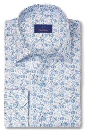 David Donahue Paisley Print Sport Shirt in White/Pink at Nordstrom Rack, Size Xx-Large