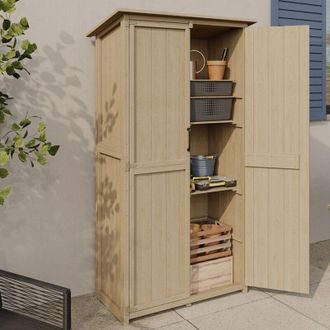 IDMarket Armario De Jard&iacute;n De Madera De 90 X 50 X 160 Cm Con Techo Inclinado, Puerta Doble Y Estantes