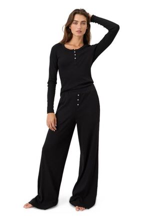 Pact Dream Rib Wide Leg Lounge Pant Made With Organic Cotton in Black at Nordstrom, Size Xx-Large
