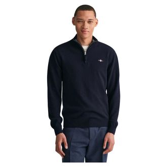 GANT Superfine Lambswool Half-Zip Jumper - male - Gant - Turtlenecks - Blue - S - Knitwear