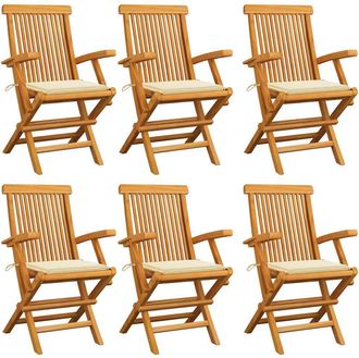 vidaXL Vidaxl - Sillas De Jard&iacute;n 6 Uds Madera Teca Con Cojines Color Crema