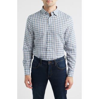 Johnnie-O Tad Plaid Linen Blend Button-Up Shirt in Wake at Nordstrom, Size Xx-Large