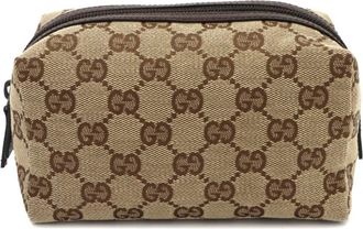 Gucci Beige Brown Gg Canvas Leather Pouch (Pre-Owned)
