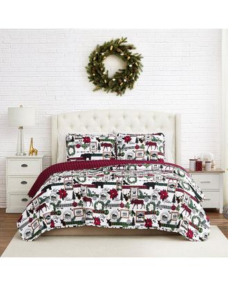 Southshore Fine Linens Merry Town Christmas Oversized Reversible Quilt Set