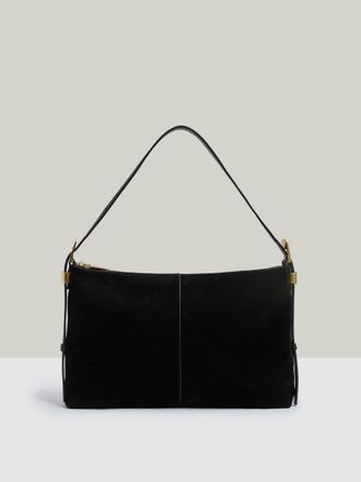 Reiss Black Suede And Leather Shoulder Bag