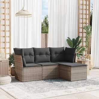 vidaXL Set De Sof&aacute;s De Jard&iacute;n 4 Pzas Y Cojines Rat&aacute;n Sint&eacute;tico Gris Vidaxl