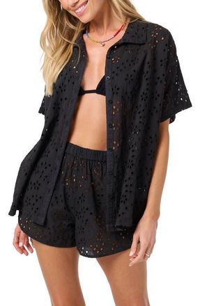 O'Neill Jenna Cotton Eyelet Cover-Up Shirt in Black at Nordstrom, Size X-Large