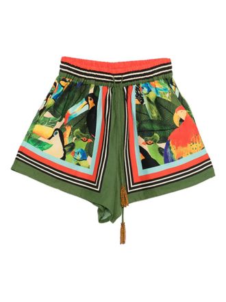 Farm Rio bird-print beaded-detail shorts - Green