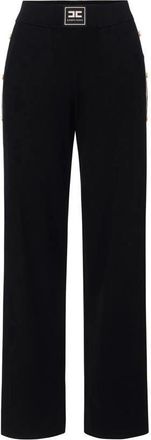 Elisabetta Franchi Wide Trousers, female, Black, Size: XS Knit Fabric Trousers with Shiny Viscose Bands
