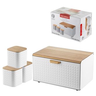 OEM Juego De Cocina: Panera Y 3 Recipientes Para Caf&eacute;, T&eacute; Y Az&uacute;car, Florina Cube, Blanco