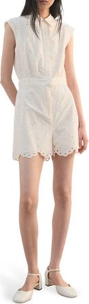 Mango Embroidered Cutwork Sleeveless Romper in Ecru at Nordstrom, Size X-Small