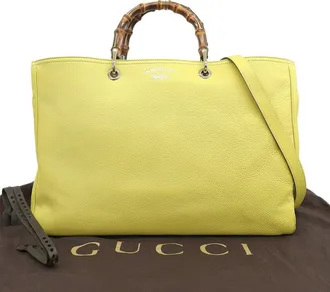 Gucci Yellow Bamboo Leather Handbag Shoulder Bag Tote Bag (Pre-Owned)