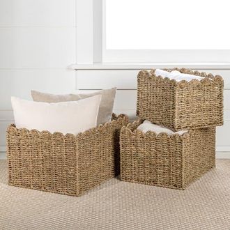 Happimess Arden Coastal Cottage Seagrass Scalloped Rectangular Organizing Storage Baskets, in Natural at Nordstrom