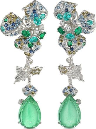 Anabela Chan 18kt white gold Orchid multi-stone earrings - women - Lab-Grown Simulated Aquamarine/Lab-Grown Simulated Royal Blue Sapphire/Lab-Gro