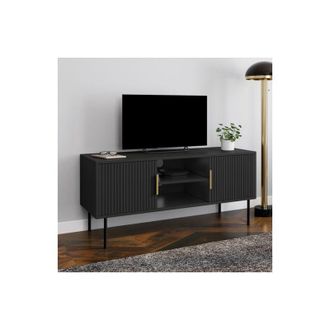 IDMarket Idmarket - Mueble Tv 110 Cm Marcel Negro Con 2 Puertas Efecto Lamas