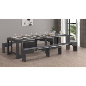 Dmora Dmora - Banco Torquato, Juego De 2 Asientos Para Mesa De Comedor, Bancos Extensibles, 290x25h45 Cm, Pizarra