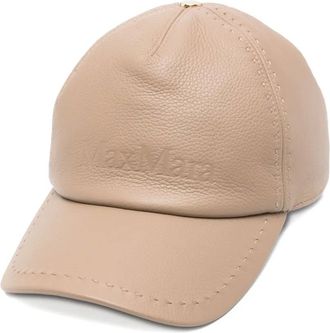 Max Mara Cappello da baseball in pelle con logo goffrato - Toni neutri