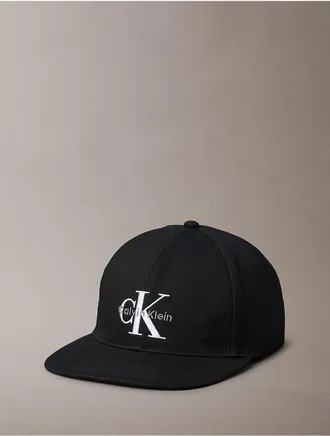 Calvin Klein Mens Embroidered Monologo Flat Brim Cap - Black