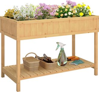 OEM Huerto Urbano De Madera Mesa De Cultivo Con Estante Inferior Jardinera Elevada Para Cultivo 110x46x76 Cm Natural