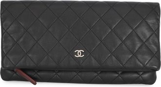 Chanel Matelasse Black Leather Clutch Bag (Pre-Owned)