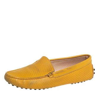 Tod's Tods Yellow Perforated Leather Slip On Loafers