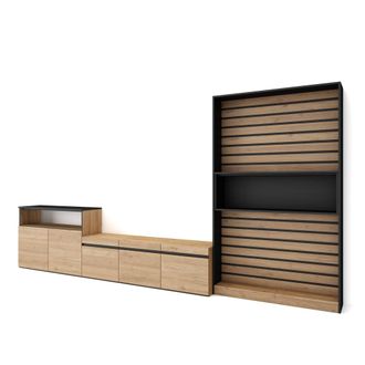 Skraut Home Skraut Home - Muebles De Sal&oacute;n Para Tv, Conjunto De Muebles Comedor, 360x186x35cm, Para Tv Hasta 65, Mueble Televisi&oacute;n, Estilo Moderno, Roble Y Negro