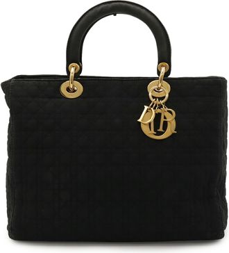 Dior Lady Dior Black Nylon Leather Handbag Tote Bag (Pre-Owned)