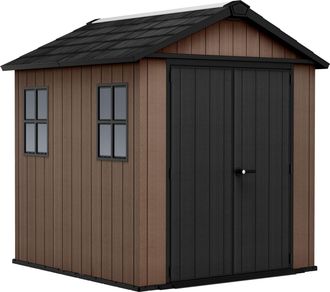 Keter Newton + 757/775 - Caseta De Jard&iacute;n 223x246x230 Cm Con 2 Puertas Para Almacenamiento De Herramientas, Acabado Efecto Madera Evotech+ En Resina Marr&oacute;n 