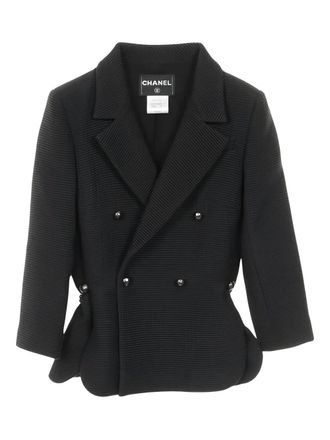 Chanel 1986-1988 double-breasted button jacket - women - Cotton/Polyamide/Silk - 38 - Black