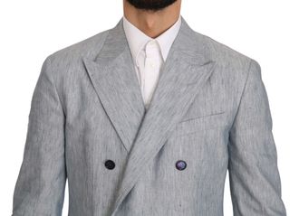 Dolce & Gabbana Mens Blue Flax Napoli Jacket Coat Blazer Light Silk Clothing