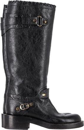 Balenciaga Womens Leather Distressed Knee-High Riding Boot (Authentic Pre- Loved)