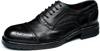 Generic Mens Lace Up Vintage Brogues Low Block Heel Business Oxfords Round Toe Faux Leather Casual Shoes,Black,5.5 UK