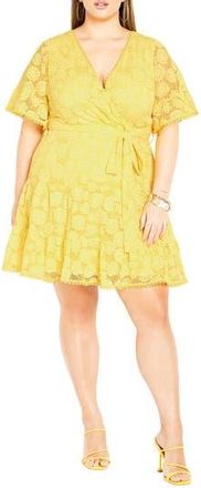 City Chic Garden Kisses Lace Faux Wrap Dress in Sunshine at Nordstrom Rack, Size Xxl/24W