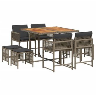 vidaXL Set Comedor Jard&iacute;n 9 Pzas Y Cojines Rat&aacute;n Sint&eacute;tico Gris Vidaxl
