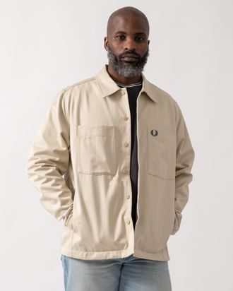 Fred Perry Mens Regular Fit Long Sleeve Twill Overshirt in Beige Cotton - Size X-Large