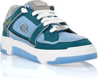 Philipp Plein Mix Leather Lo-Top Sneakers Hexagon Logo Unisex in Light Blue/grey at Nordstrom, Size 38