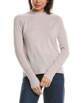 Fort&eacute; Cashmere Hi Low Rib Trim Funnel Neck Cashmere Sweater