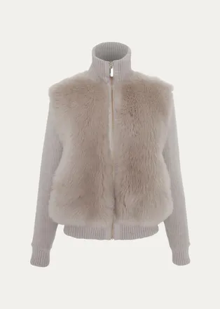 Gorski Shearling-Front Mixed Media Jacket