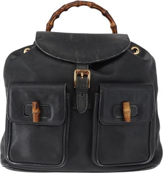 Gucci Vintage Bamboo Backpack Leather Black Leather Backpack Bag (Pre-Owned)